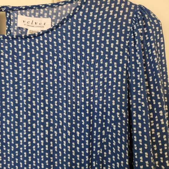 Velvet By Graham And Spencer Marnita Dress Blue White Print Lightweight Large - Picture 7 of 16